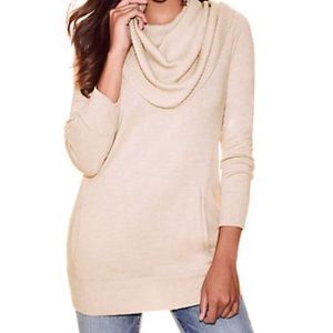 Beige Convertible Cowl-Neck Sweater